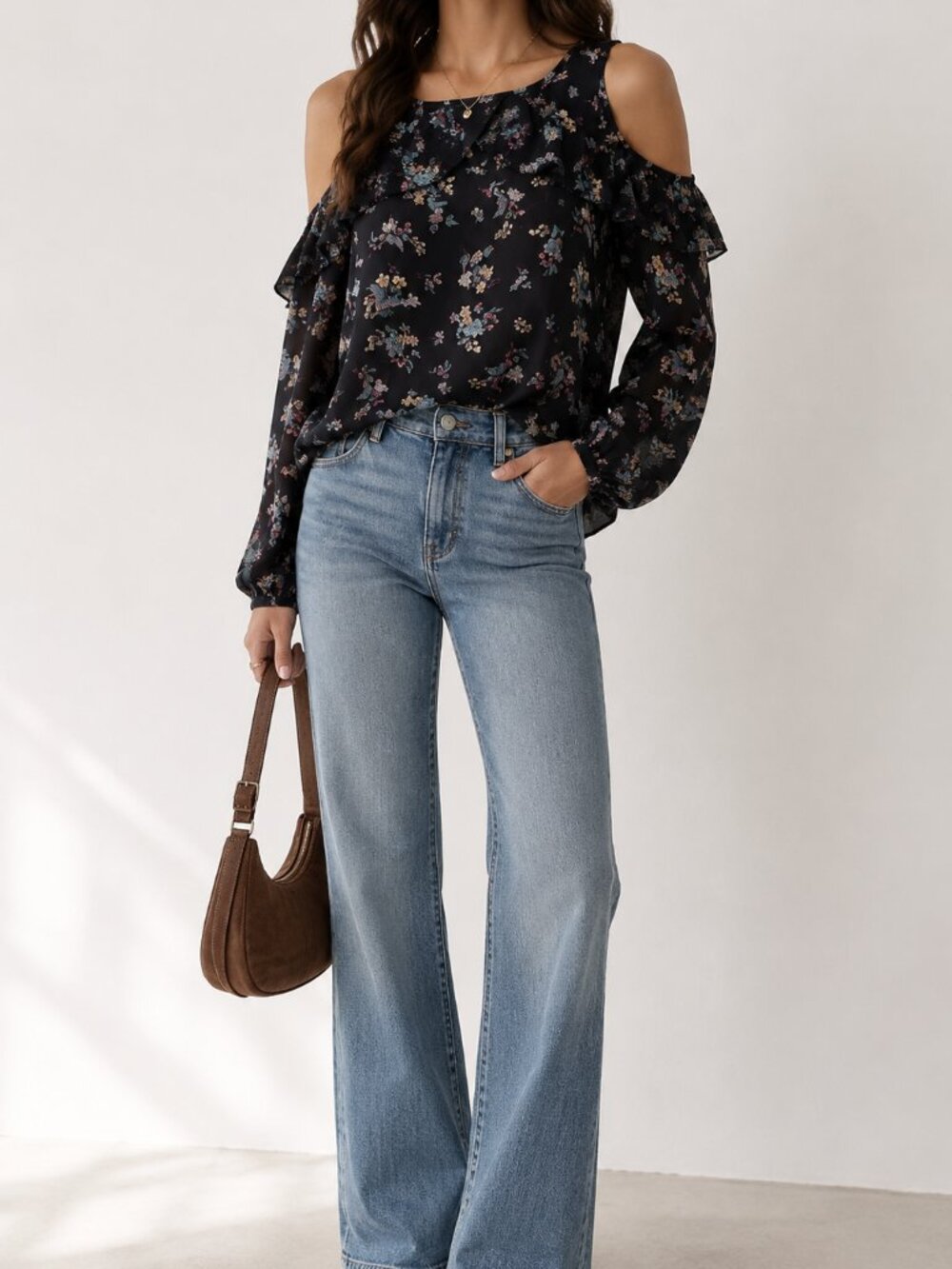 🖤3/$20 Floral Nordstrom Cold Shoulder Ruffle Blouse